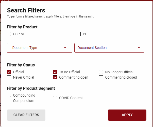 Search Filters button is located to the right of the search bar